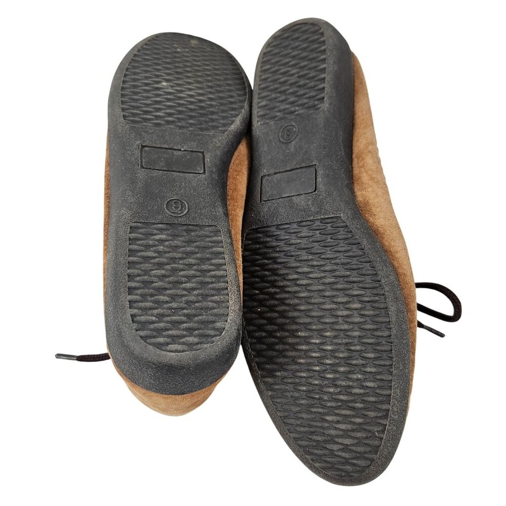 Coach And Four Tan Suede Womens Moccasins Size 9 Brown Laces Rubber Sole Flats - Picture 9 of 9
